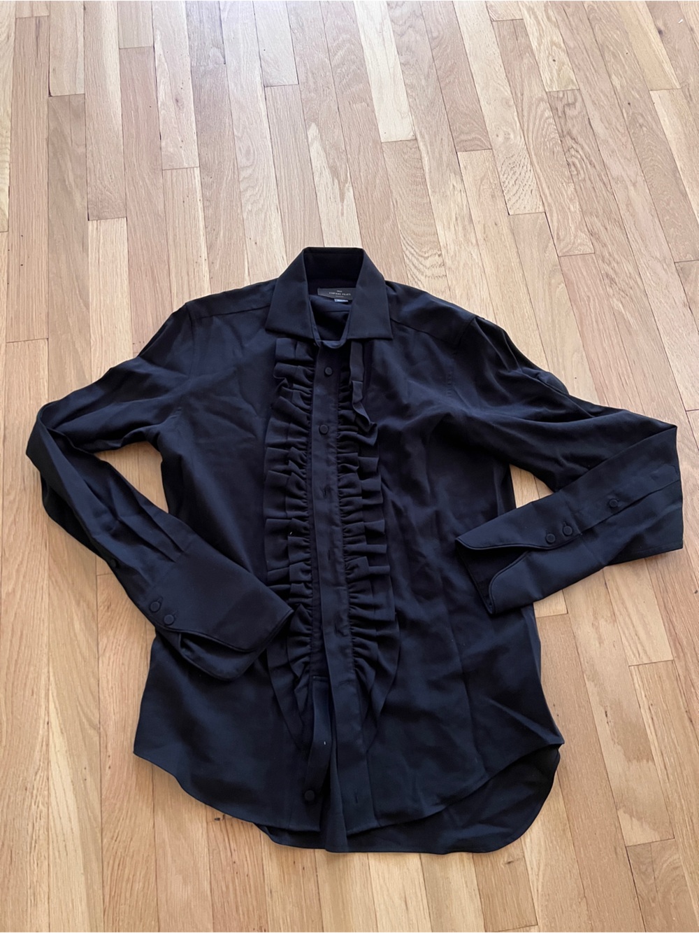 Zara Stefano Pilati Black Ruffle Front Dress Shirt